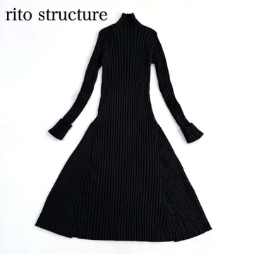 [리트스트럭처] 리브 니트 원피스 (M) 플레어 하이넥 블랙