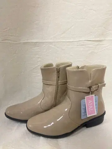 베이지 광택 레인부츠