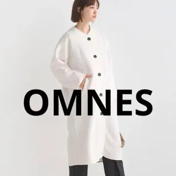 [ 새상품 ] OMNES 라인 퀼트 노카라 롱 코트 아이보리 퀼팅