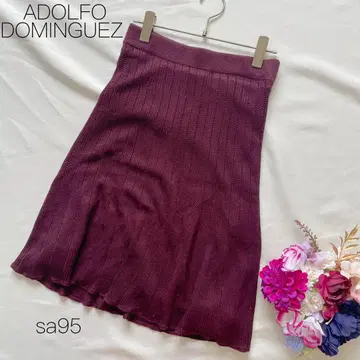 아돌프 도밍게스 타이트 스커트 니트 무릎 기장 신축성 밑단 튤 적자색