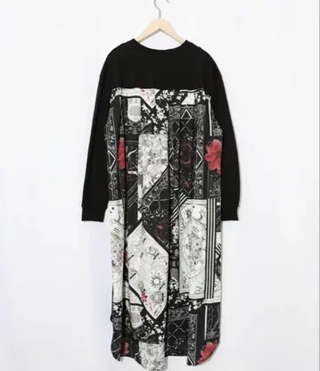 이즈스칼라 553242: 패치워크풍 패턴 이소재 절개 원피스