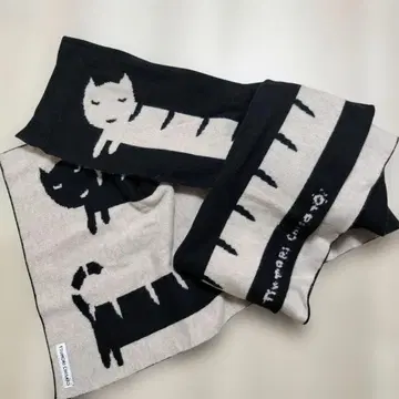 츠모리치사토 롱 머플러 리버서블 남성용 여성용 고양이 고양이 무늬