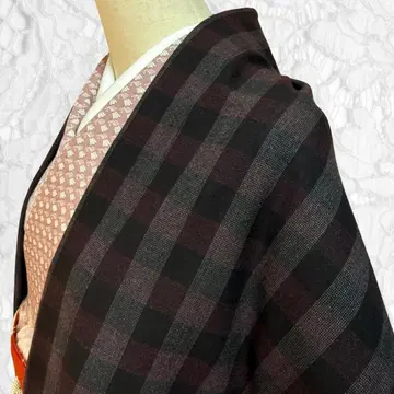 얇은 겉옷 모몽가 코트 긴 겉옷 블랙과 빨간색 체크 무늬 방한 코트