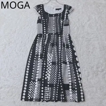 모가 롱 원피스 도트 플레어 올 패턴 블랙 M 깔끔한 캐주얼