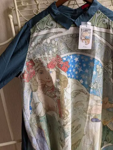 미사용 새상품 2way 그라니프 뮤샤 셔츠 원피스 콜라보 빅 프린트 긴팔