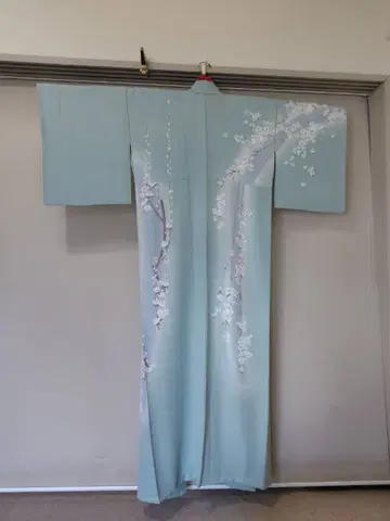 스카이블루 매실 패턴 실크 호몬기 테프론 가공