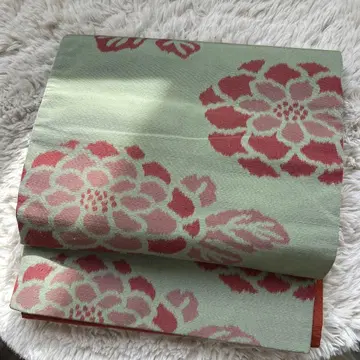 후쿠로 오비 그린 바탕 빨간 꽃무늬