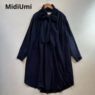 미디 울 혼방 보타이 원피스 네이비