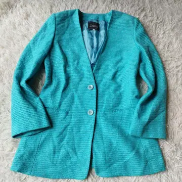 레어 미색 XXL 헬레노 노카라 트위드 자켓 터콰이즈 46