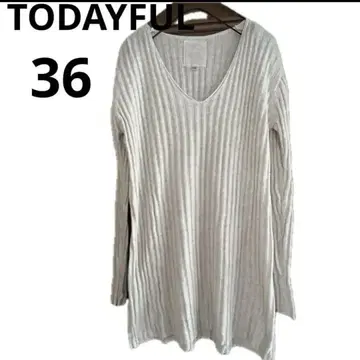 투데이풀 리브 긴팔 니트 티셔츠 V넥 아이보리 에크루