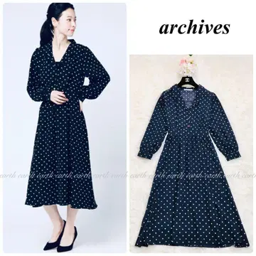 아카이브 네이비 도트 긴팔 원피스 S 사이즈