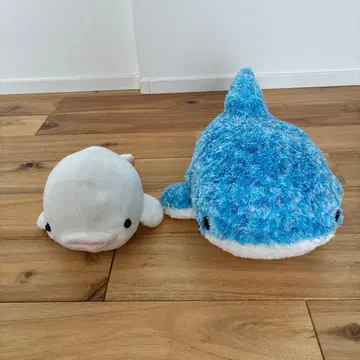 흰돌고래 상어 해양 생물 봉제 인형 세트 (화이트, 파랑)