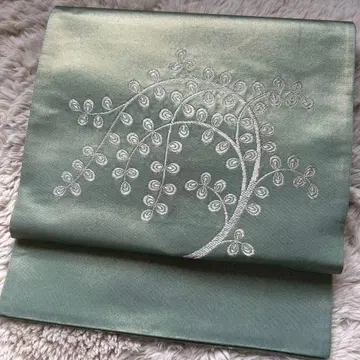 그린 컬러 꽃 자수 후쿠로 오비