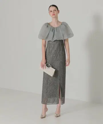 2WAY 오프숄더 퍼프 슬리브 I라인 드레스 leja