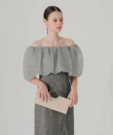 2WAY 오프숄더 퍼프 슬리브 I라인 드레스 leja