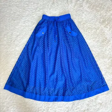 MARGAWX VINGTAGE 체크 시어 플레어 롱 스커트