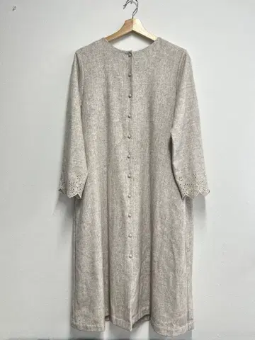 ELLIFE 소매 레이스 디자인 노카라 코트 그레이 베이지 린넨 색상