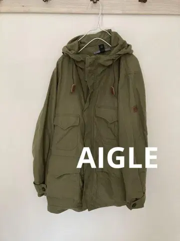 AIGLE 카키색 후드 부착 마운틴 후드티