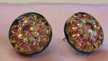 꽃 무늬 스톤 장식 스터드 귀걸이