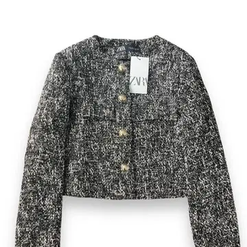택 포함 새상품 ZARA 트위드 자켓 크롭 기장 라메 골드 버튼