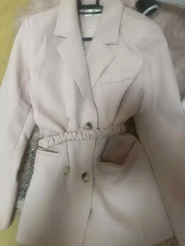핑크 테일러드 자켓 허리 벨트 포함