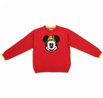미키마우스 자수 빨간색 긴팔 니트