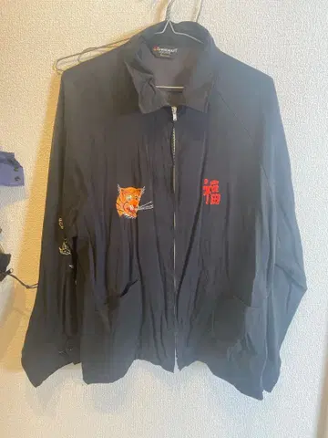 블랙 스카잔 호랑이 용 자수 베트남 자켓