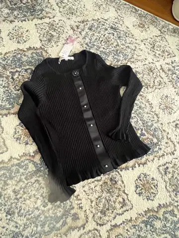 긴팔 리브 가디건 비쥬 블랙