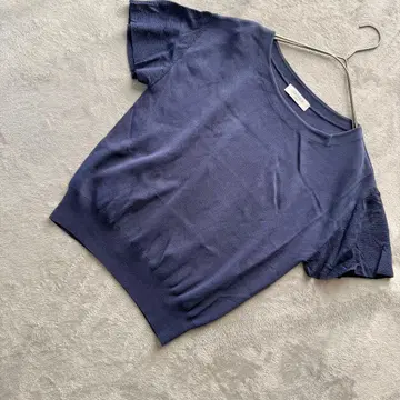 [ 새상품급 ] OFUON 반팔 니트탑 네이비 38 사이즈 여성용