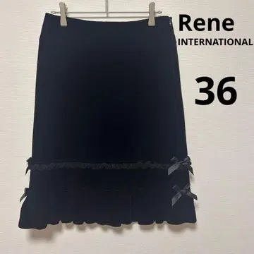[클리닝 완료] Rene 루네 스커트 리본 36 일본제 블랙 블랙