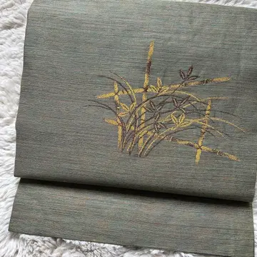 대나무 자수 그린 컬러 실크 나고야 오비