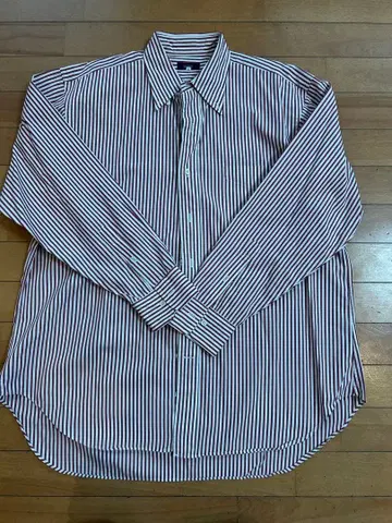 SHIPS 스트라이프 셔츠 긴팔 보르도 x 화이트 L 사이즈