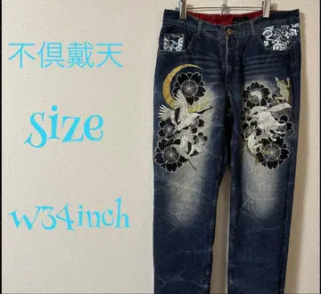 불구대천 자수 디자인 스트레이트 데님 W34인치