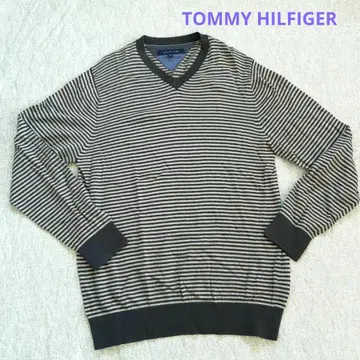 TOMMY HILFIGER 보더 V넥 스웨터 M 실크 혼방