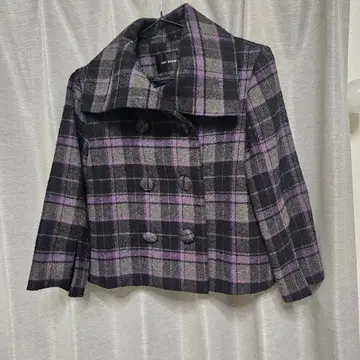 레이빔즈 체크 무늬 7부 소매 코트 퍼플 계열