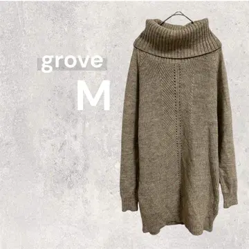 그로브 grove 터틀넥 니트 원피스 스웨터 무릎 기장 양모 M