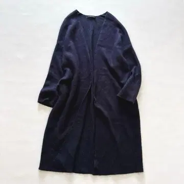 미즈이로 인드 헤어리 V넥 롱 가디건 네이비 복슬복슬