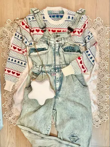 80년대 케미컬 워시 데님 올인원 오버롤 빈티지