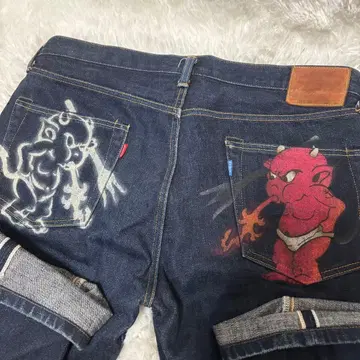 레어 한정판 테드맨 데님 청바지 w36 빨간색 귀 다크 네이비