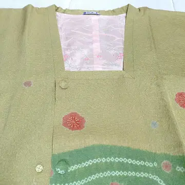 도행 코트 옐로우 그린 색상 꽃 순수 실크 미사용 S 사이즈