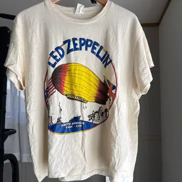 레드 제플린 크러쉬 가공 밴드 티셔츠 L 사이즈 상당 아이보리 투어 티