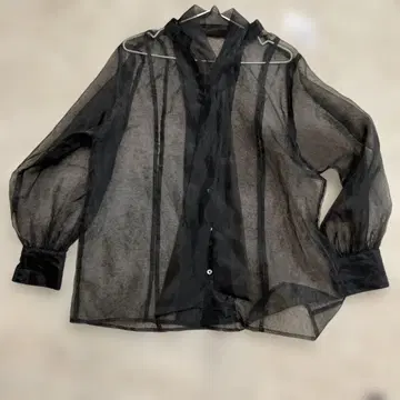 HARE 리본 타이 시스루 블랙 셔츠