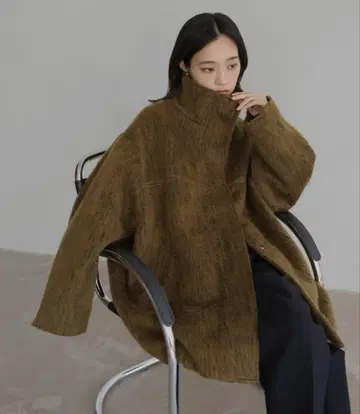 hellam 샤기 스탠드 카라 코트 머스타드