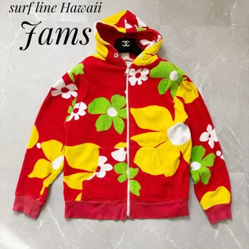 Jams 꽃무늬 파일 원단 지퍼 후드티
