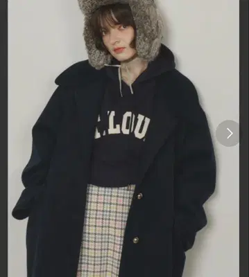 Unitage 금장 버튼 미들 코트 네이비