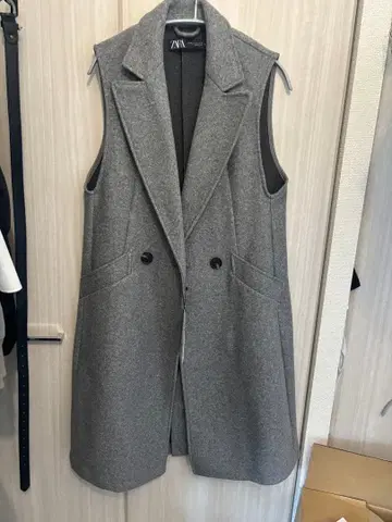 택 포함 ZARA 그레이 더블 브레스트 베스트 XS