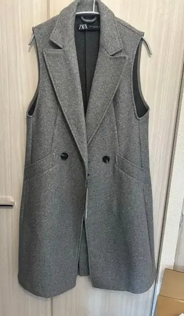 택 포함 ZARA 그레이 더블 브레스트 베스트 XS