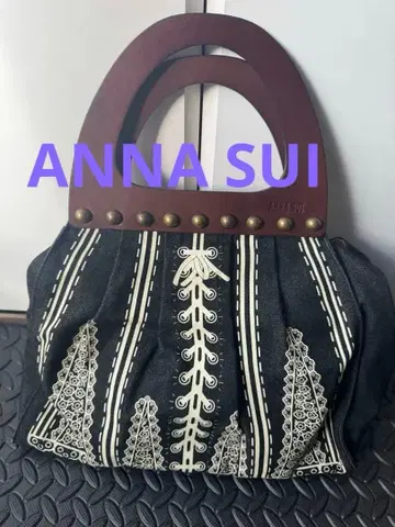 ANNA SUI 데님 가죽 토트백