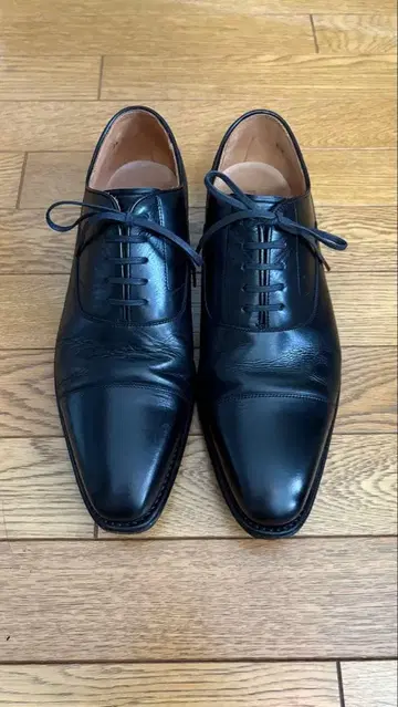 블랙 가죽 스트레이트 팁 비즈니스 슈즈