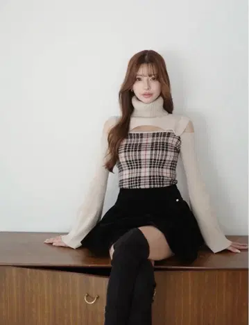 RANDY 2way 격자 무늬 니트탑